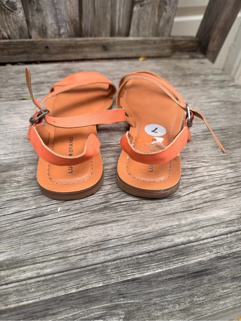 Lucky Brand Coral/Tan Strappy Sandals size 7
